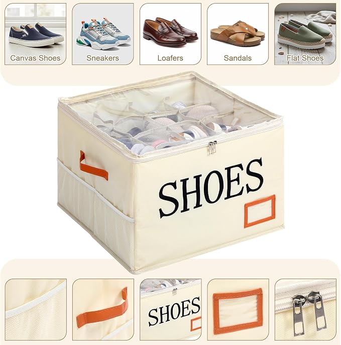 Amyhill Shoe Organizer for Closet Fits 16 Pairs Fabric Large Foldable Shoe - Image 4