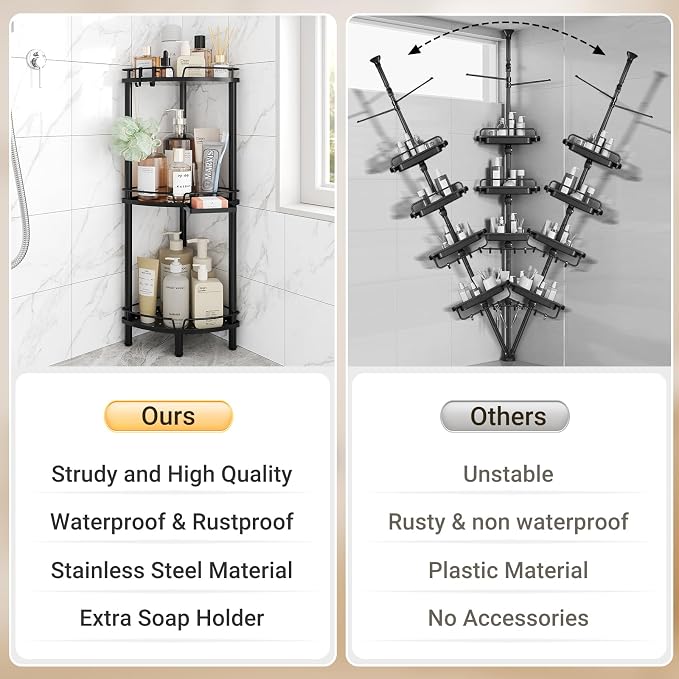 ELYKEN Corner Shower Caddy Standing, 3 Tier Metal Shower Organizer - Image 7