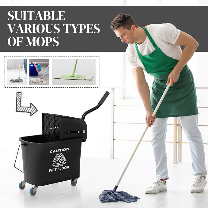 HOMCOM Commercial Mop Bucket Side Press Wringer Wheels 21 Quart Black - Image 6