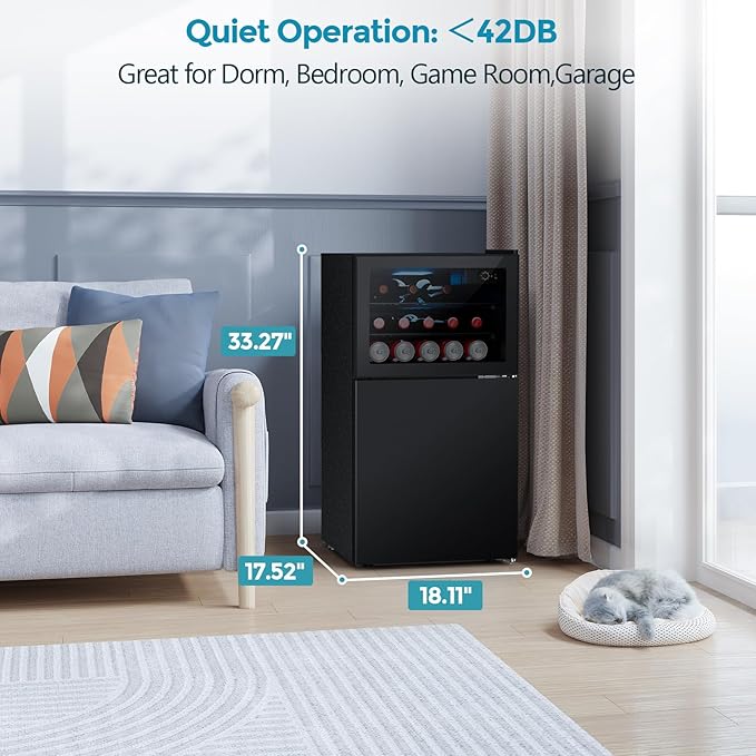 2.6 Cu.Ft Mini Fridge with Freezer, Compact Refrigerator with Upper Glass Door, Reversible Door & Adjustable Thermostat for Bedroom, Dorm, Office