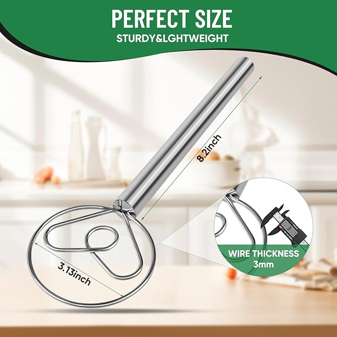 Danish Dough Whisk Stainless Steel Hook Dutch Bread Mixer Hand Tool for Sourdough Baking Making Blending Pastry Pizza
