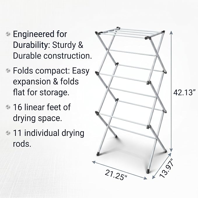 Honey-Can-Do 3-Tier Compact Clothes Drying Rack, 16 ft, No Assembly - Image 7