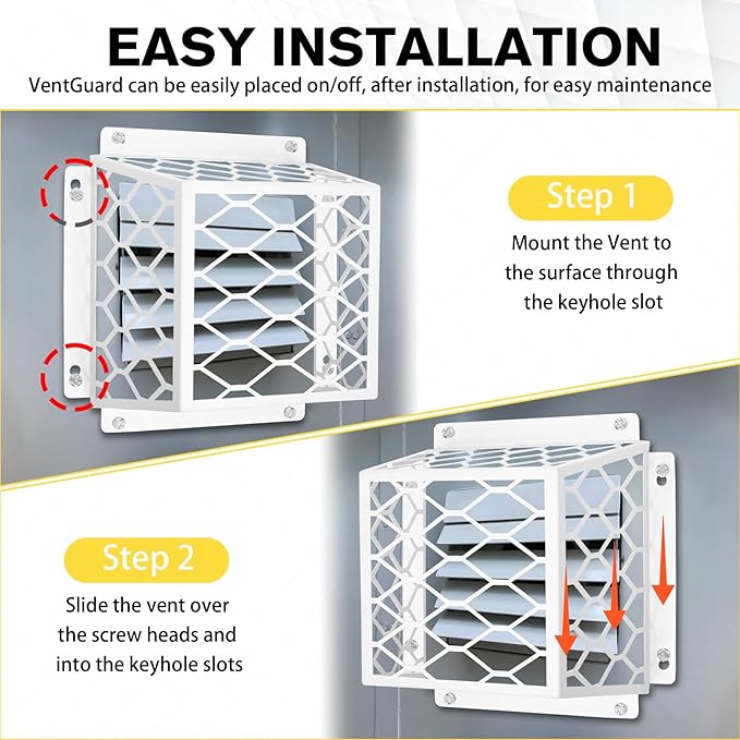 Dryer Vent Bird Guard – Steel Exhaust Vent Cover for 3" to 4" Dryer & Bathroom Vents, Keeps Birds and Small Animals Out, Galvanized Metal Cage, 7"x7"x5" (White-2PCS)