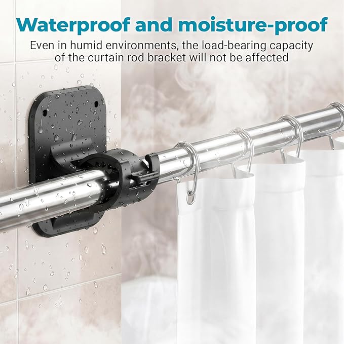 No Drill Curtain Rod Brackets-20LB, 4 Pack Self Adhesive Curtain Rod Holder | - Image 4