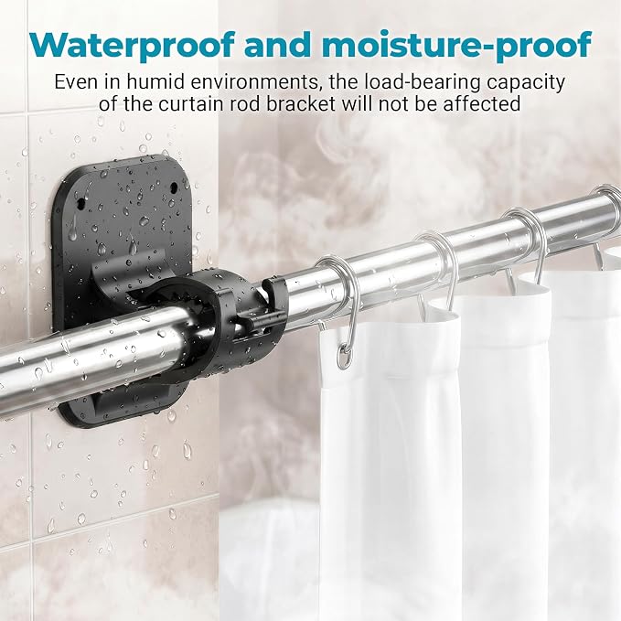 No Drill Curtain Rod Brackets-20LB, 6 Pack Self Adhesive Curtain Rod Holder | - Image 4