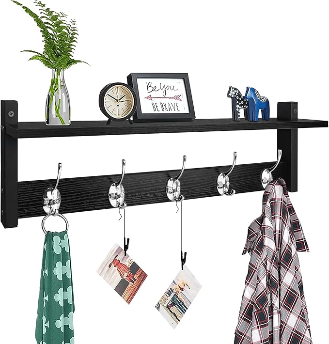 Coat Rack Wall Mount with Shelf, Wooden Coat Hanger by Homode