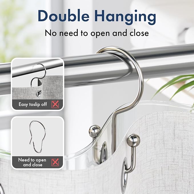 Bathway Shower Curtain Hooks Nickel Shower Curtain Rings, Metal Shower Hooks - Image 2