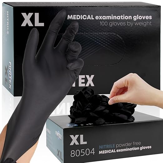 FINITEX - Black Nitrile Disposable Gloves, Powder/Latex-Free, Medical Exam 100 by FINITEX
