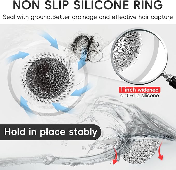Hair Trap for Shower Drain, 4.4" Anti-Clog Tub Drain Cover, Anti-Clog Mesh - Image 2