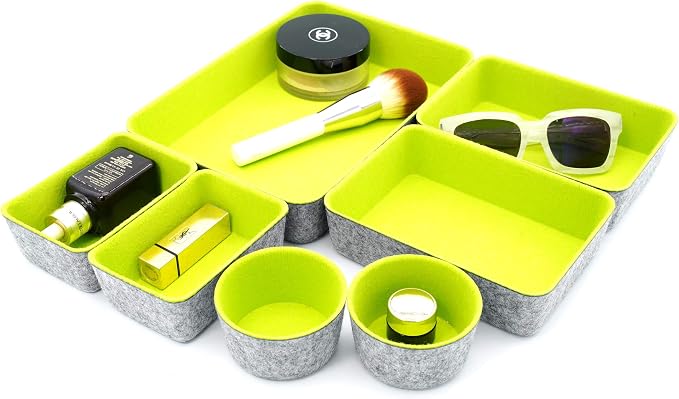 Welaxy Felt Drawer Organizer Bin 7 pc Green Desk Nightstand Catchall Tray - Image 5