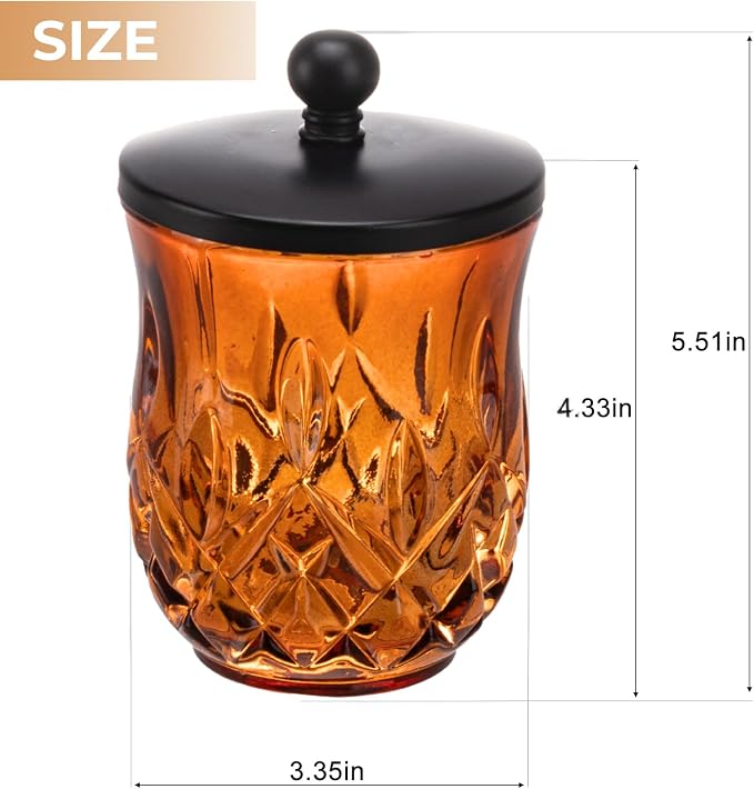 10Oz Amber Q-Tip Holder, Round Thick Glass & Zinc Alloy Lid - Image 6