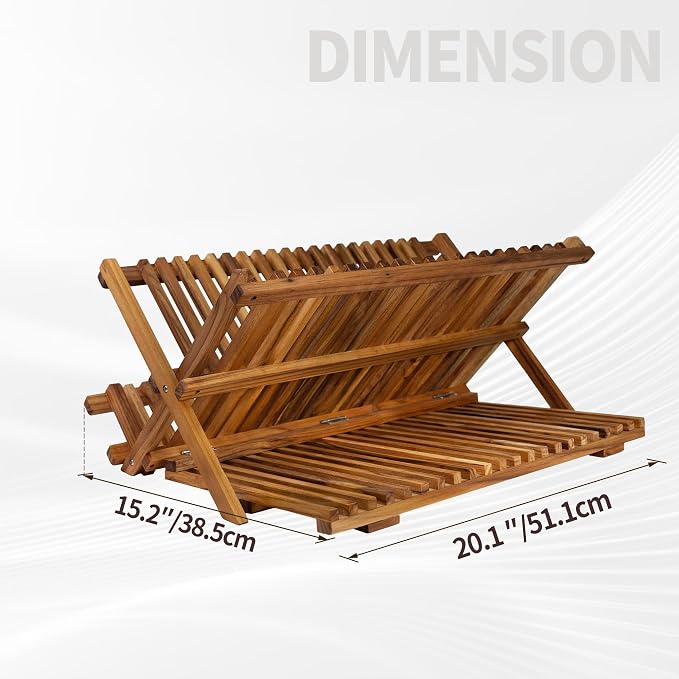 Utoplike Large Teak Dish Drying Rack, Wood Collapsible Organizer - Image 4