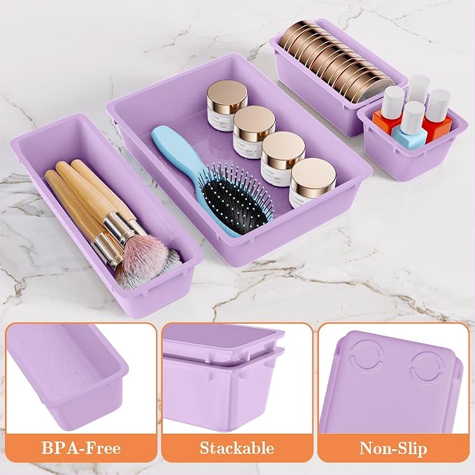 SpaceHacks 25 PCS Plastic Drawer Organizer, 4-Size Versatile Organizer Trays & - Image 3