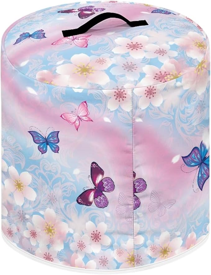 Pink Butterfly Kitchen Appliance Dust Covers Blue Butterfly Cover for Appliances Flower Fryer Dust Covers Pot Covers with Handle and Pocket Rice Cooker Covers Dust-Proof