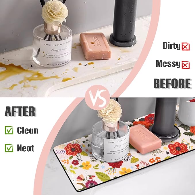 Sink Faucet Absorbing Mat, 2 Pack Drying Mat Around Faucet Sink Splash Guard - Image 3