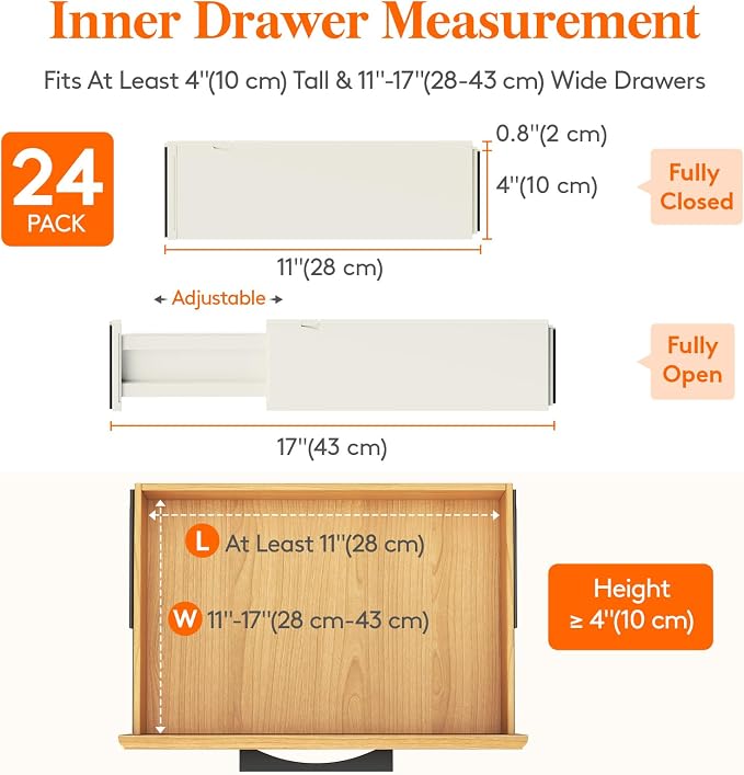 Lifewit 4" High Upgrade Drawer Divider, Adjustable Drawer Organizer Clothes | - Image 2