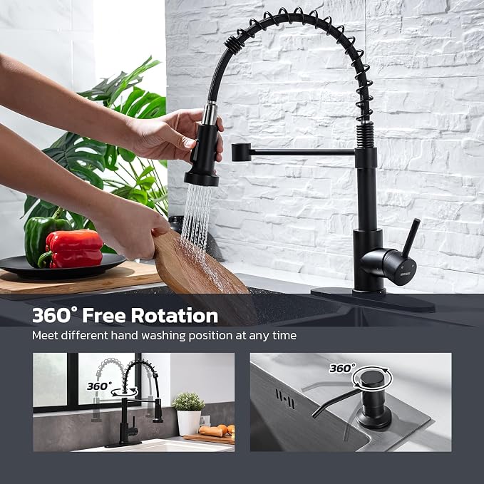 WEWE Kitchen Faucet with Soap Dispenser, Stainless Steel, Matte Black | 2 Modes - Image 5
