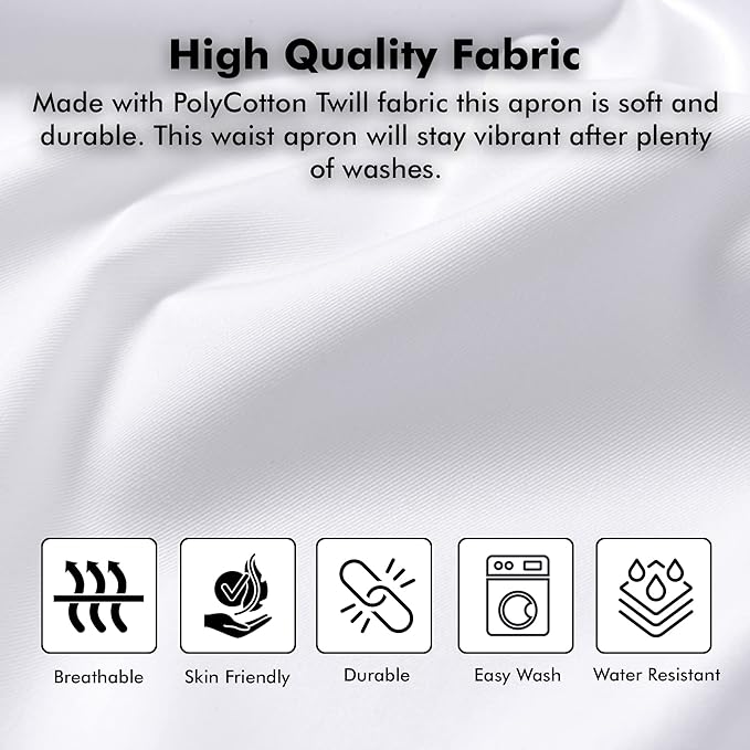Dreamology Waitress Apron with Pockets, Short Aprons with Pockets,Waist Aprons, Server Aprons with 3 Pockets, Gardening, Cooking & Waiter aprons,Server apron Short | Long Strap - White Apron (3 Pack)
