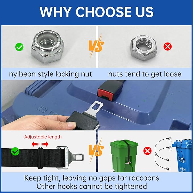 Bear Proof Trash Can Lid Lock, Raccoon Proof Garbage Can Strap (Metal Enhanced Version)