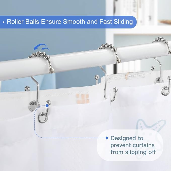 Shower Curtain Rings, SUTINE Shower Curtain Hooks, Stainless Steel Sliver - Image 4