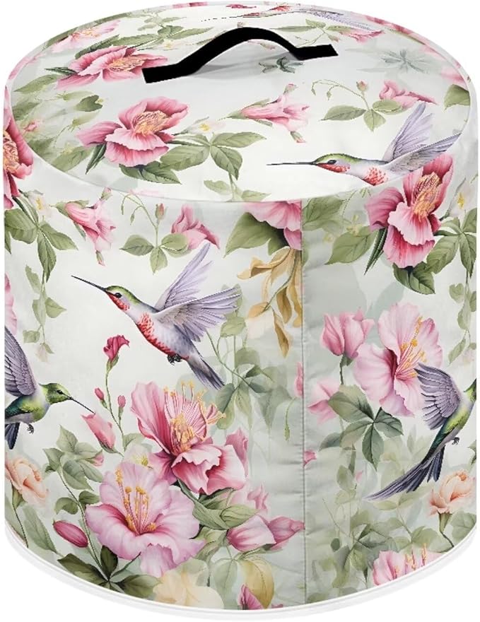 Hummingbird Flower Pressure Cooker Cover 3 Quart Dust Cover for Air Fryer Pressure Cooker Cover with Top Handle and Accessories Pockets Small Kitchen Appliance Cover Kitchen Decorations