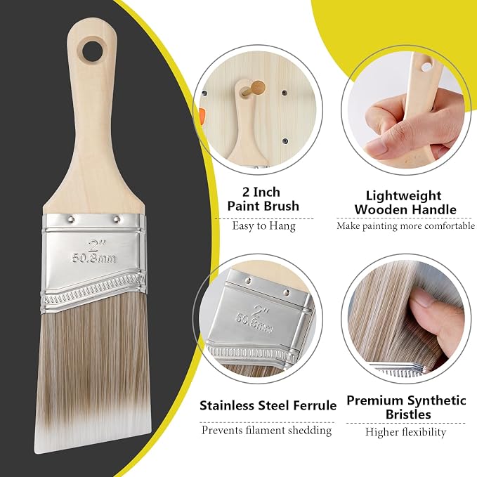 Mister Rui 3-Pack 2 Inch Angled Paint Brushes, Sash Brushes - Image 3
