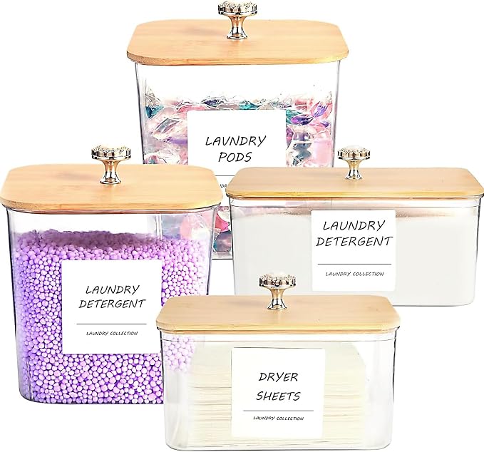 4 Pack Laundry Room Organization Storage Containers, Plastic Clear Laundry Pods by Unknown
