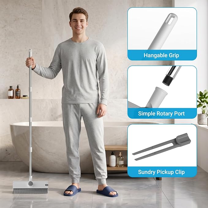 Pool Scrub Brush with 52" Pole, 3 in 1 Pool Cleaning Brush with Squeegee - Image 5