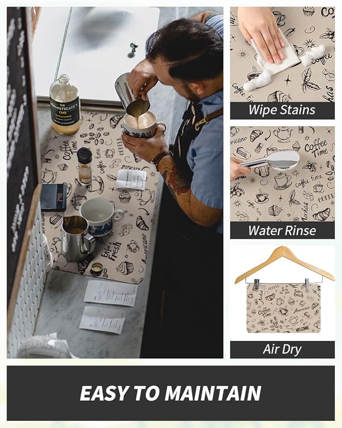 AMOAMI-Coffee Mat Hide Stain Rubber Backed Absorbent Dish Drying Mat - Image 2