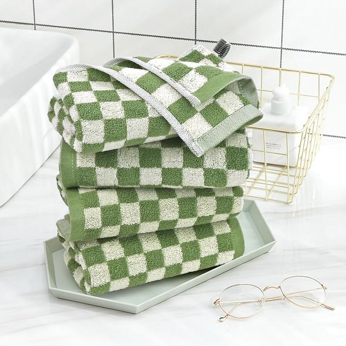 Jacquotha Green Hand Towels for Bathroom Set of 4, Cute Checkered - Image 6
