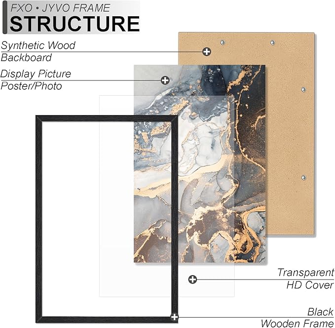 Engineered Wood 28x40 Frame, Black Picture Frame for 28 x 40 Inch Poster Puzzle Photo, Light Weight 28 by 40 Poster Frame with Wood-grain for Wall - 1 Pack/Black/28 x40