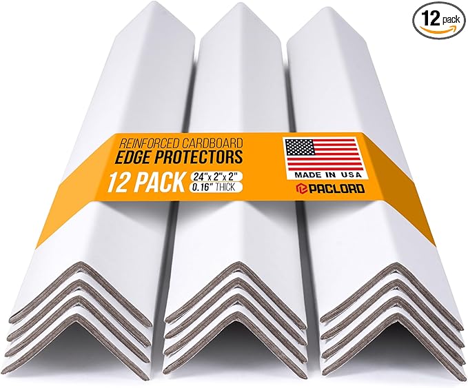 24" x 2" x 2" Reinforced Cardboard Edge Protectors, White (Pack of 12) – 0.16" Thick Heavy-Duty Cardboard Corner Protectors for Shipping – American Quality V-Board Pallet Edge Protectors