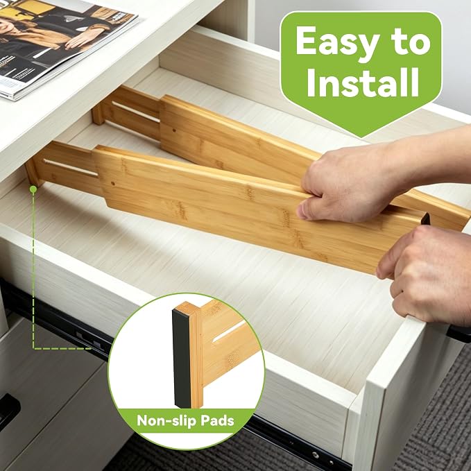 Utoplike Kitchen Drawer Divider, Expandable Bamboo Drawers Organizer 3.2" H | - Image 5