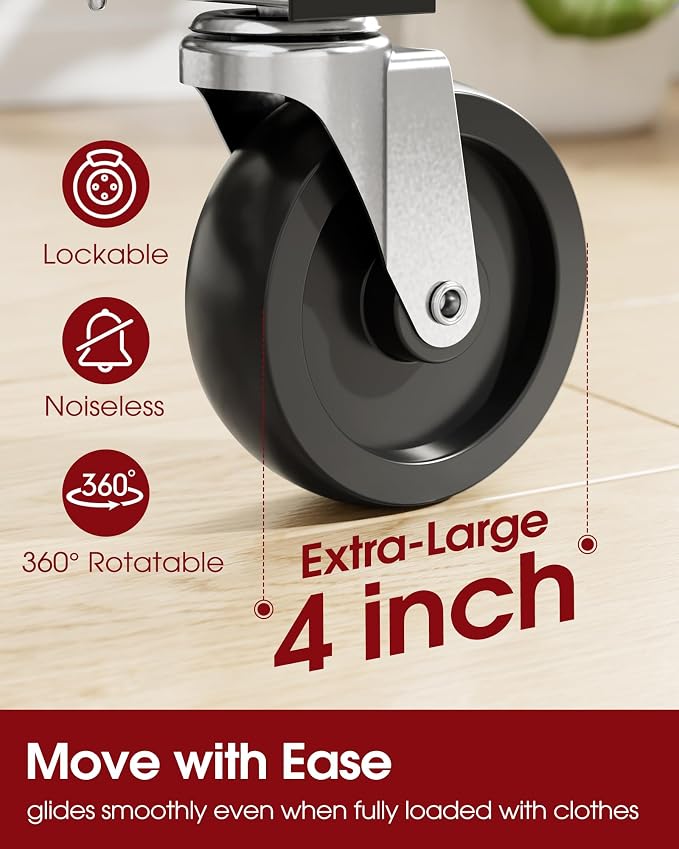 Sakugi Heavy Duty Stainless Steel Rolling Clothes Rack - Image 6