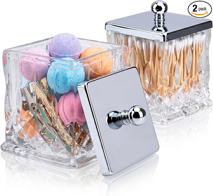 2 Pack 15Oz Clear Q-Tip Holder, Square Thick Glass by ZIVQEXMURL