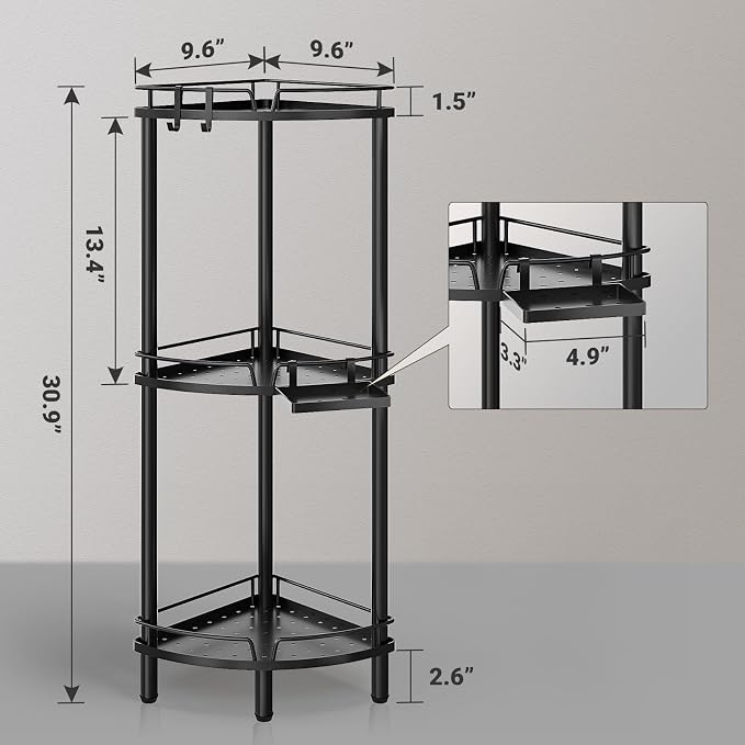 ELYKEN Corner Shower Caddy Standing, 3 Tier Metal Shower Organizer - Image 2