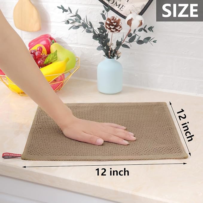 Homaxy 100% Cotton Waffle Weave Kitchen Dish Cloths 24-Pack, Tan | 12 x 12 - Image 5