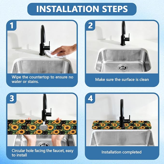 2 Pcs Black Cat Kitchen Sink Splash Guard Faucet Mat Sunflower Animals and - Image 4