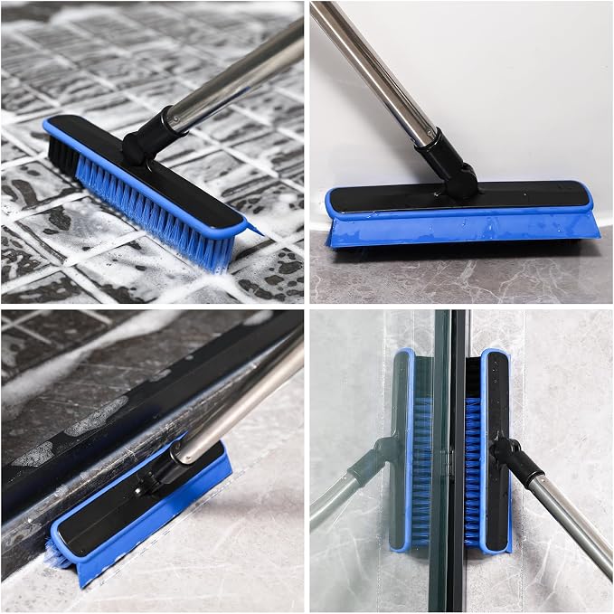 Grout Cleaner Brush with Long Handle, V-Shaped Floor Scrub Brush Swivel Grout - Image 2