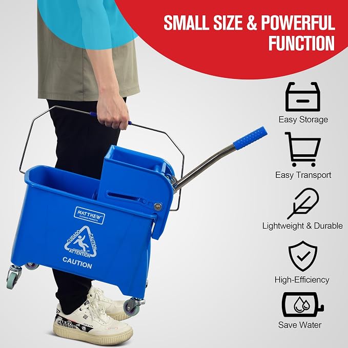 MATTHEW Cleaning Blue 22Quart Compact Mop Bucket INCL.2 Pcs Mop Head - Image 8