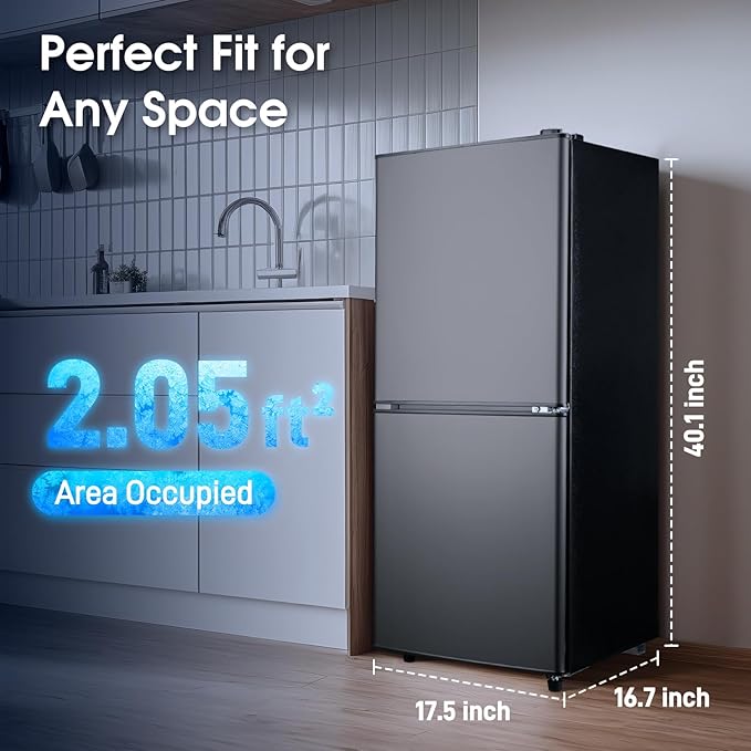 Fridge with Bottom Freezer and Drawer, 4.0 Cu.Ft Double Door Refrigerator with 7 Adjustable Temperature Settings for Bedroom, Dorm, Office, Apartment, Large Capacity, Black