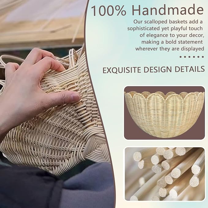Scalloped Wall Basket, Scalloped Rattan Wall Storage & Decor - Image 3