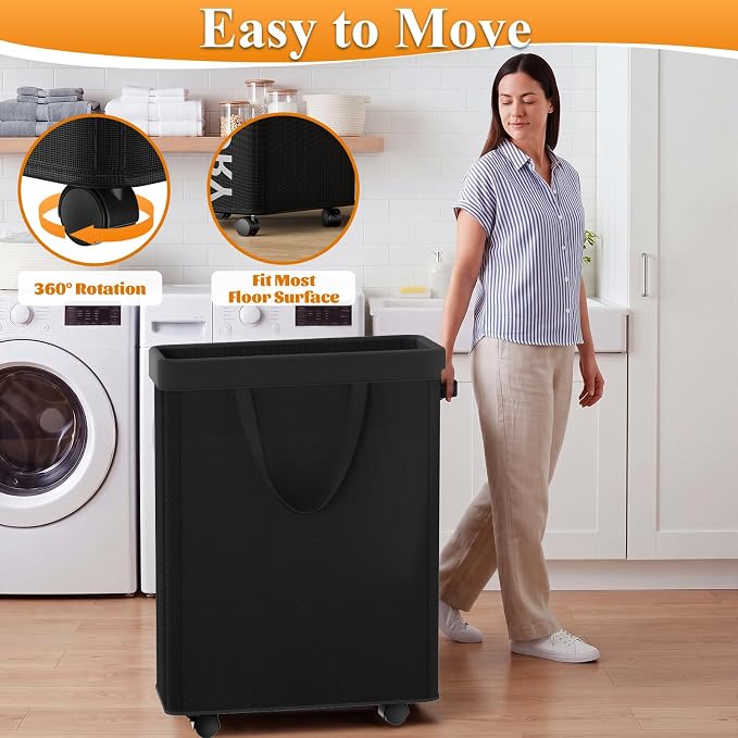Optish 50L Slim Rolling Laundry Basket - Image 2