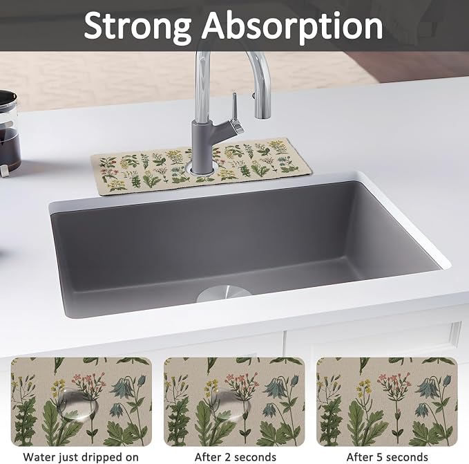 15" X 5.5" Kitchen Sink Splash Guard Faucet Mat Floral Super Absorbent Fast - Image 3