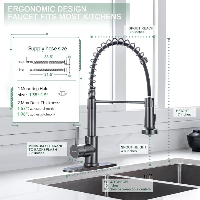 WEWE Pull-Down Kitchen Faucet, 2-Mode Sprayer, Matte Gray, High Arc | 360 Swivel - Image 2
