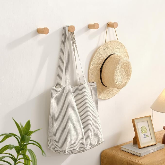 Wood Wall Hooks for Hanging, 6 Pack Rustic Coat Hooks Wall Mount, Handmade - Image 4