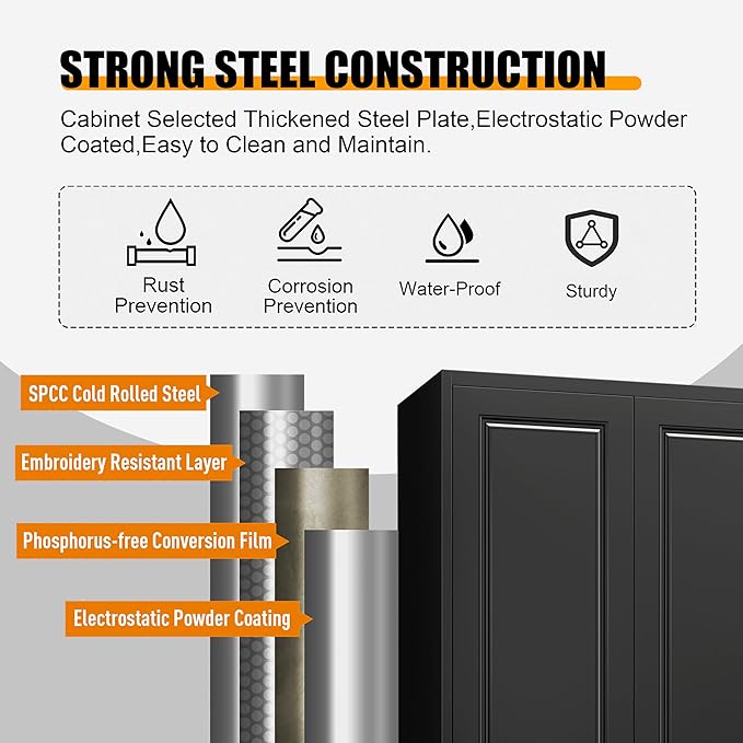 Kitchen Pantry Storage Cabinets, 90" Tall Metal Storage Cabinet with Doors and 4 Shelves, Black Pantry Cabinet, Utility Kitchen Cupboard, Large Steel Cabinets for Dining Room, Office, Living Room