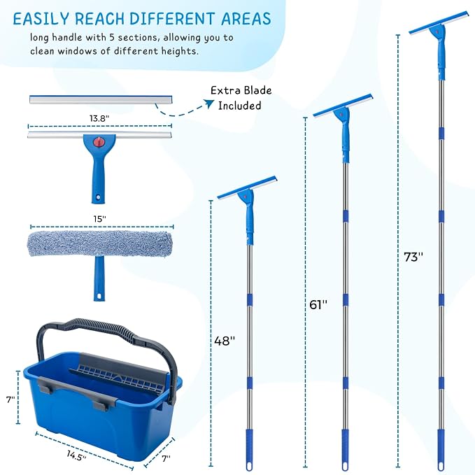 Window Cleaning Kit for Home and Commercial Use, 6 Ft Long Handle Professional - Image 5
