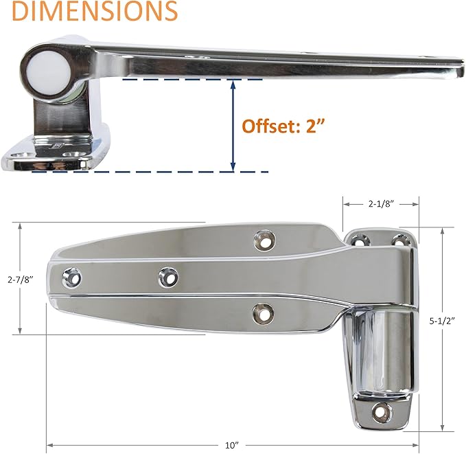 Kason 1245 Reversible Cam-Rise Hinge Chrome Finish for Freezer/Cooler/Refrigerator, 1245-202-54 (2" Offset)