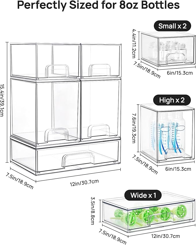 Vtopmart Clear Stackable Storage Drawers Set of 5, Plastic Organizer Bins | - Image 3